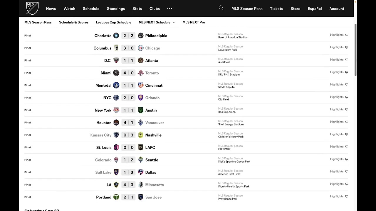 MLS 2023, Estados Unidos, Fecha 33: Resultados, Tabla de Posiciones y siguiente Fecha