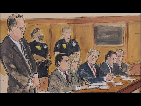 Sketches of Donald Trump in Manhattan court during Tuesday arraignment