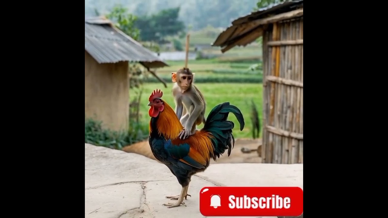 Monkey & Chicken 😅#shortvideo #animals #viralvideo #naturemonkey #monkey #chicken #monkey
