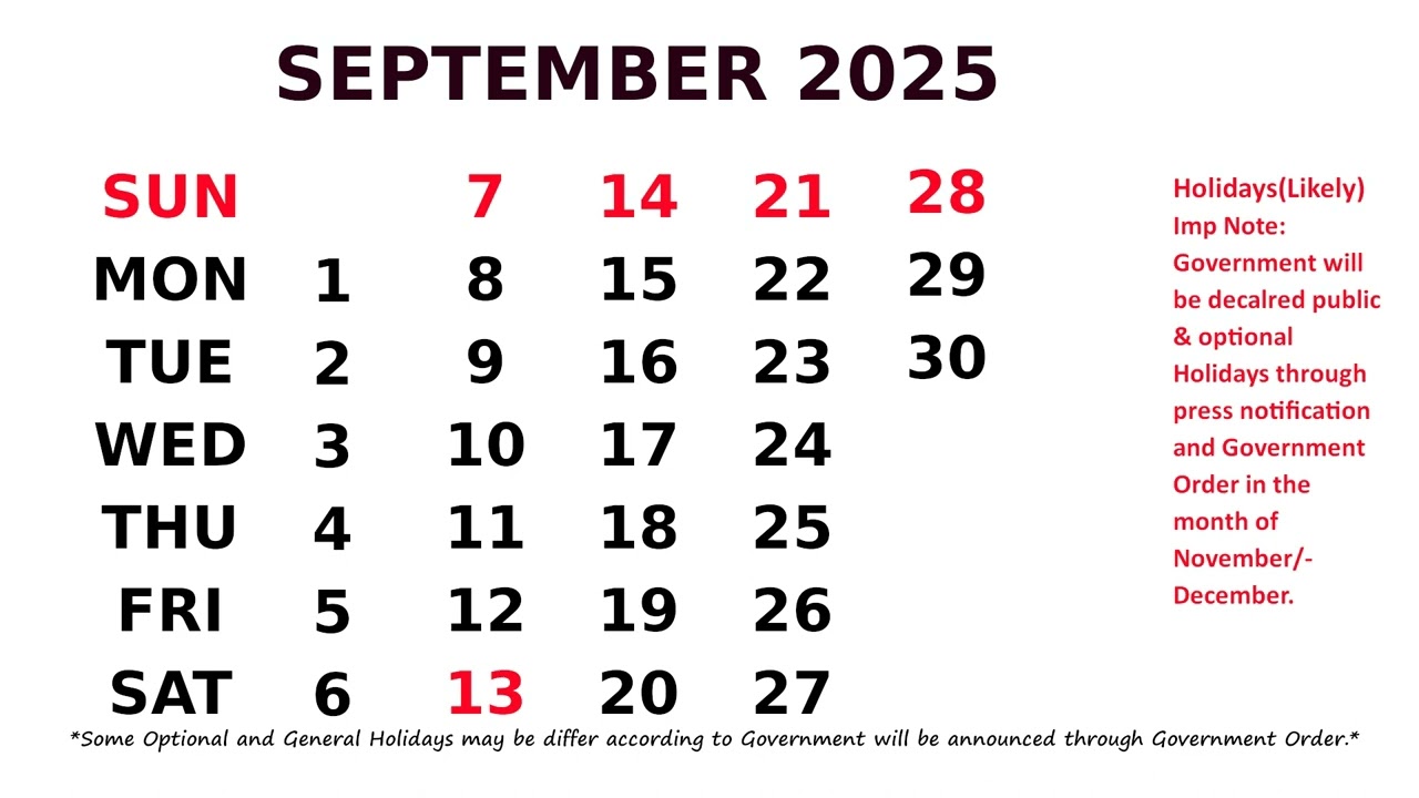 September Calendar 2025