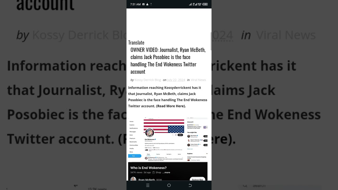 Journalist, Ryan McBeth, claims Jack Posobiec is the face handling The End Wokeness Twitter account