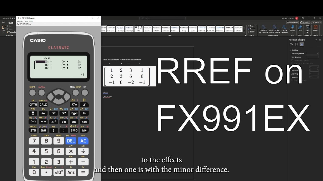 Solve and reduce a matrix to RREF on the FX991EX