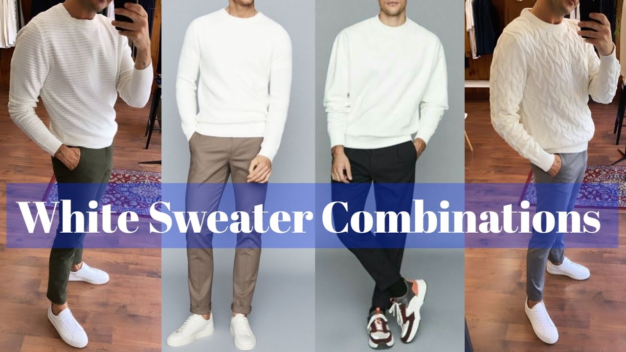 White Sweater With Combination Pants Ideas For Men | Men Sweater Outfit Ideas | by Look Stylish