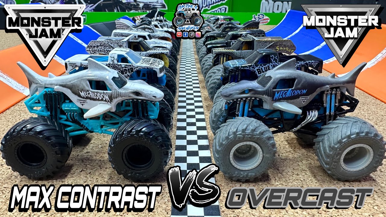 Toy Diecast Monster Truck Racing Tournament | Round #43 | MonsterJam MAX CONTRAST 🆚 OVERCAST